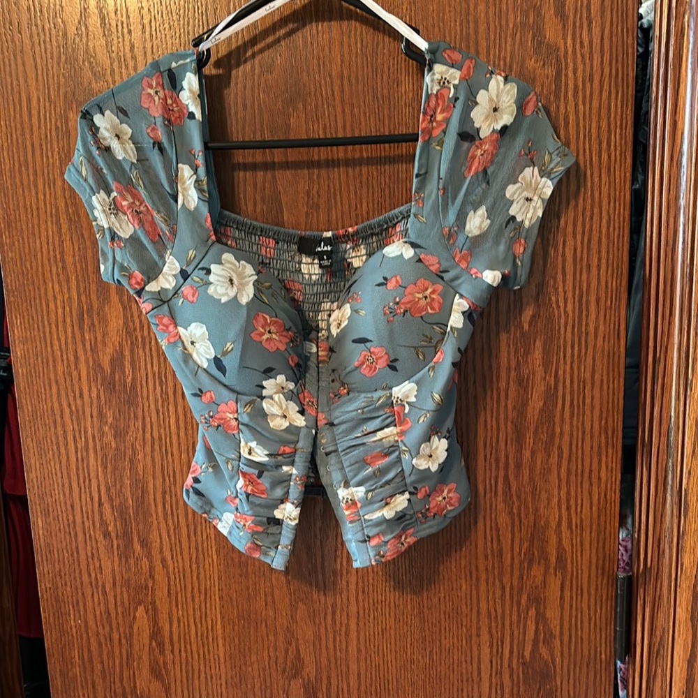 Lulu's Blue Bustier Blouse with Ruched Details